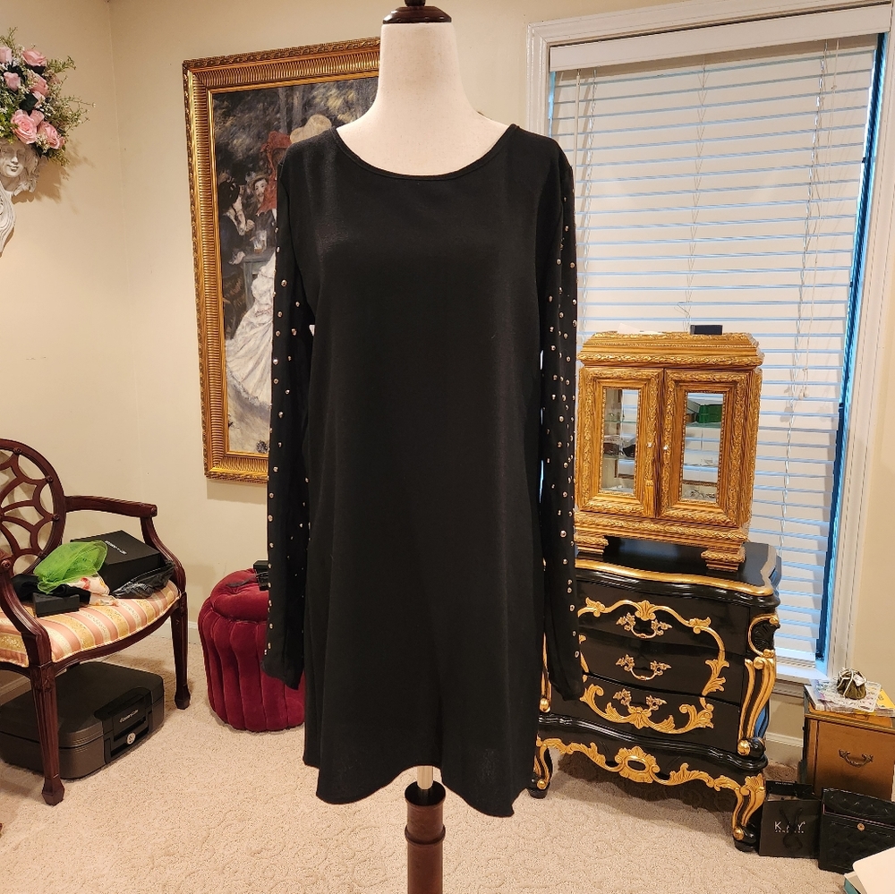 NWT ORANGE CREEK Large Black Minidress with Rhinestone Accented  Sleeves